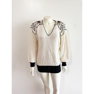 Nannell Vintage Cream Black Sequin Bejeweled Shoulders 1980s Medium